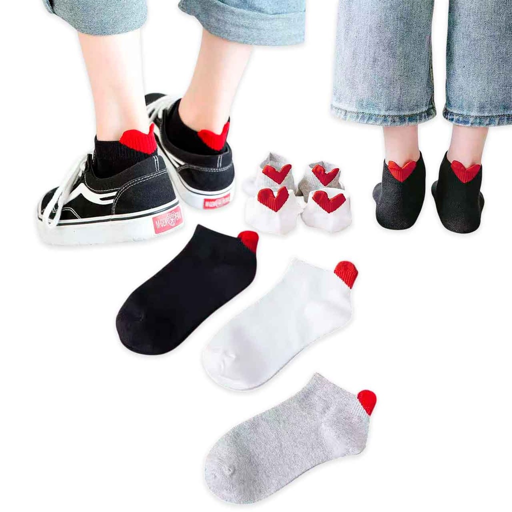 PAQUETE X10 PARES DE SOQUETES CORAZÓN ROJO T. 36-41