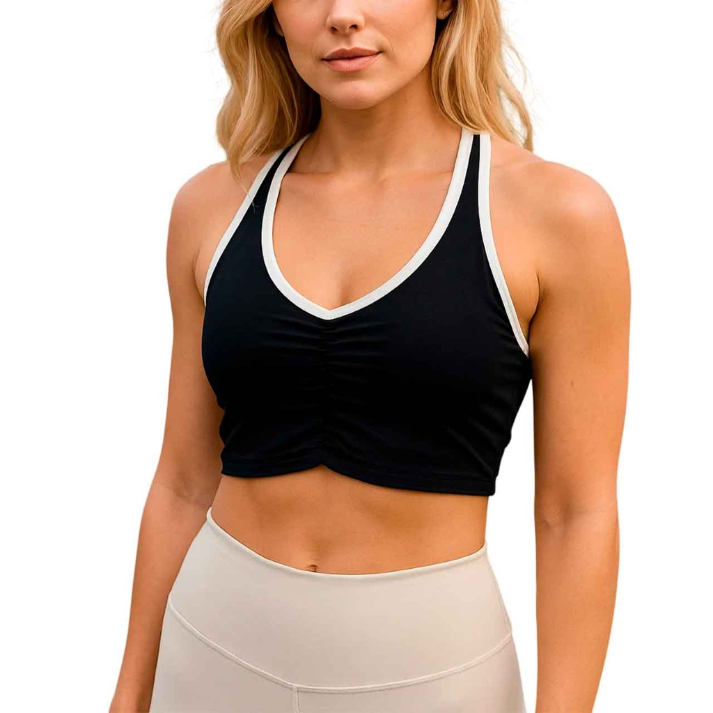 TOP DEPORTIVO PULSE NEGRO CON LÍNEAS BLANCAS