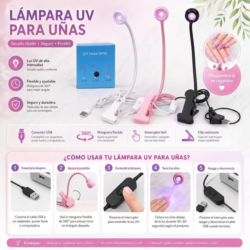 Lámpara UV para uñas con clip USB 967821