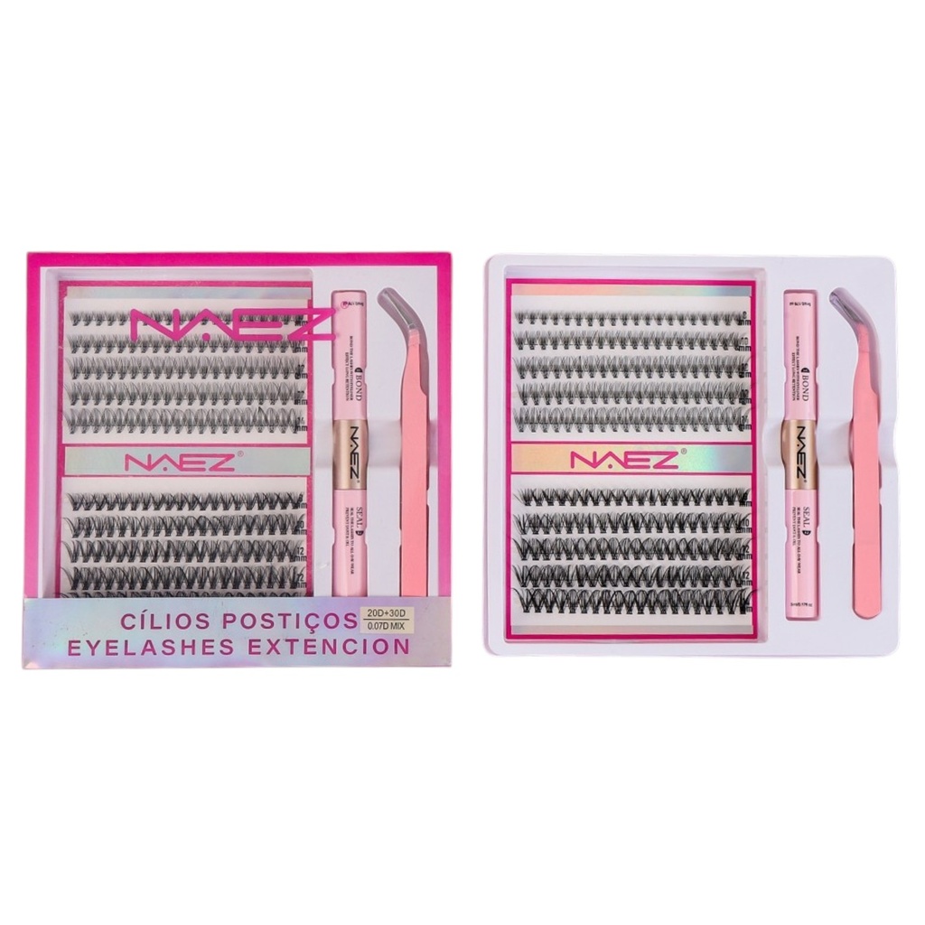 KIT DE PESTAÑAS CLUSTER 20D+30D 0.07D MIX NAEZ