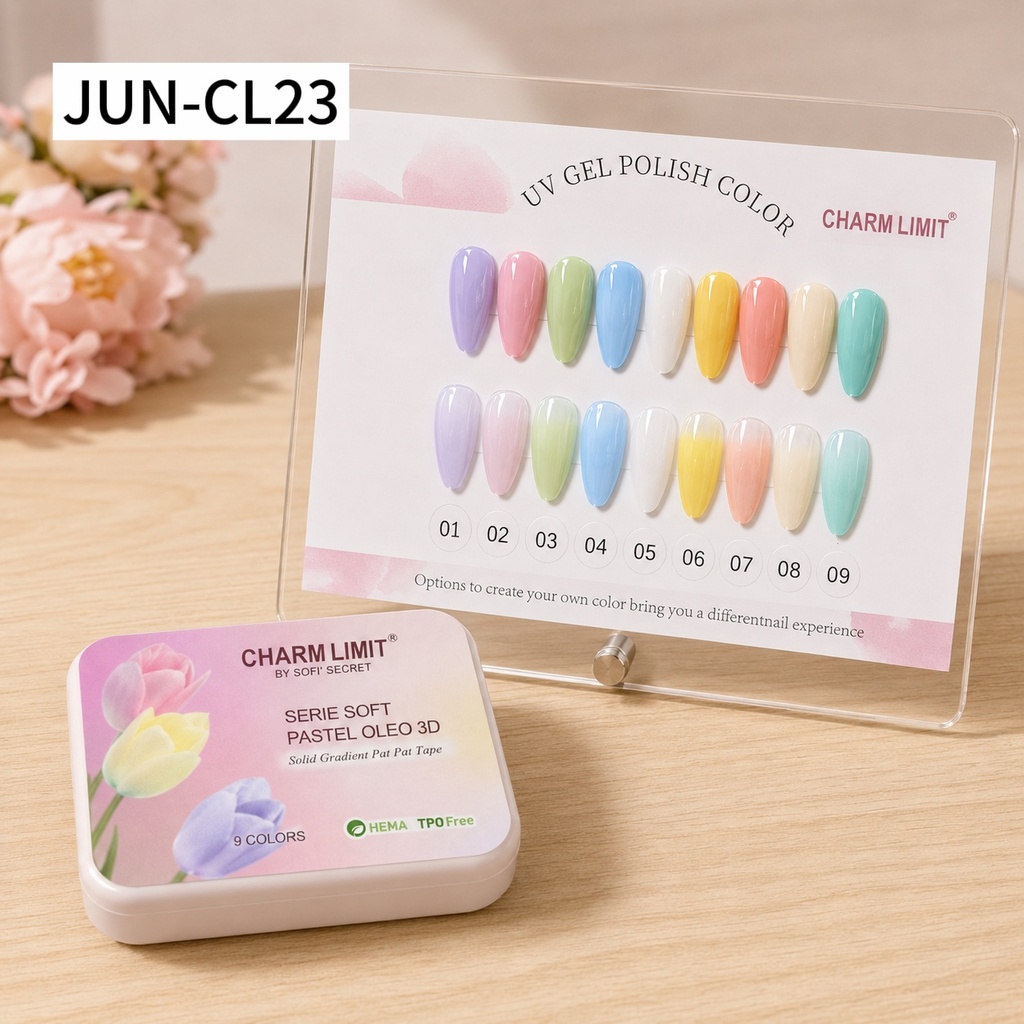 Paleta 9 colores Sofis Secret Pat Pat Gel solido UV serie Soft Pastel Oleo 3D Charm Limit