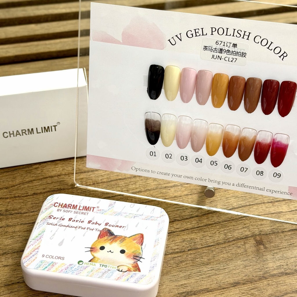 Paleta 9 colores Sofis Secret Pat Pat Gel solido UV serie Basic Baby Boomer Charm Limit