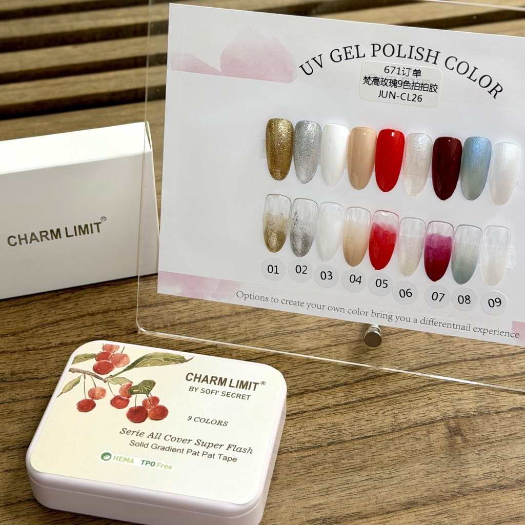 Paleta 9 colores Sofis Secret Pat Pat Gel solido UV serie All Cover Super Flash Charm Limit