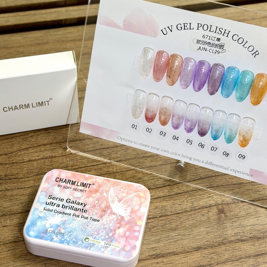 Paleta 9 colores Sofis Secret Pat Pat Gel solido UV serie Galaxy Ultra Brillante Charm Limit