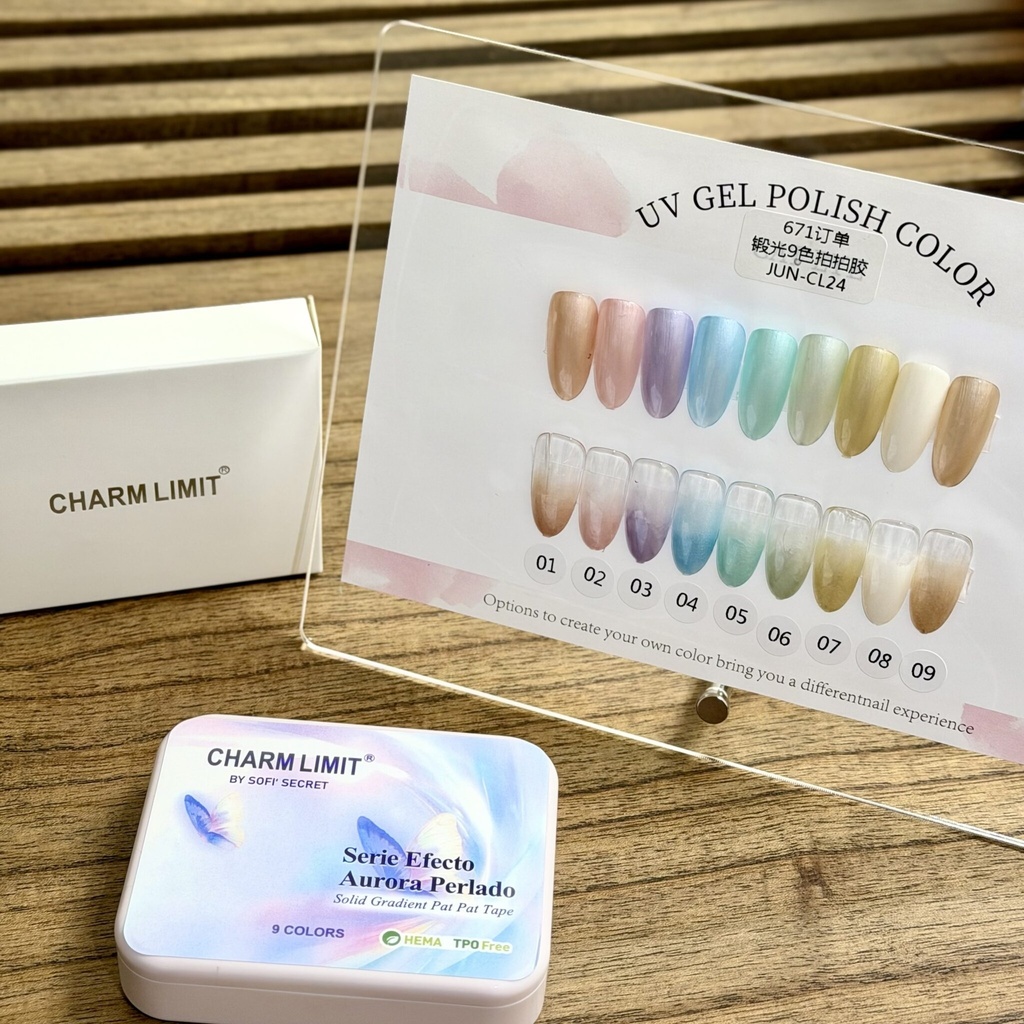 Paleta 9 colores Sofis Secret Pat Pat Gel solido UV serie Aurora Perlado Charm Limit