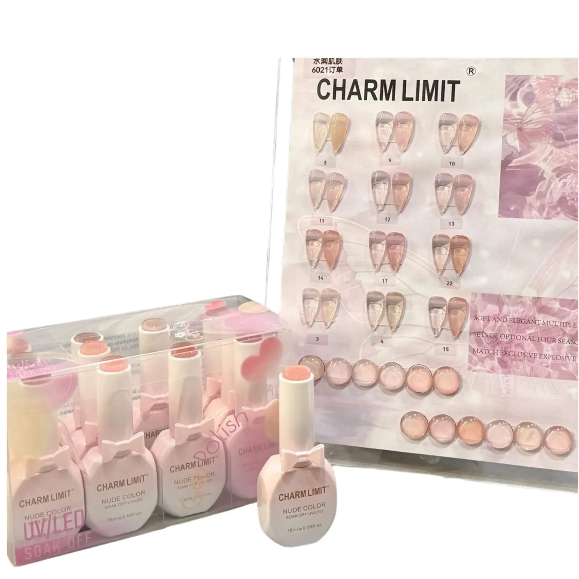 [PS-JUN-CL11] Esmalte Semipermanente Moño Rosas Traslucidos Charm Limit 16ml__Caja X12