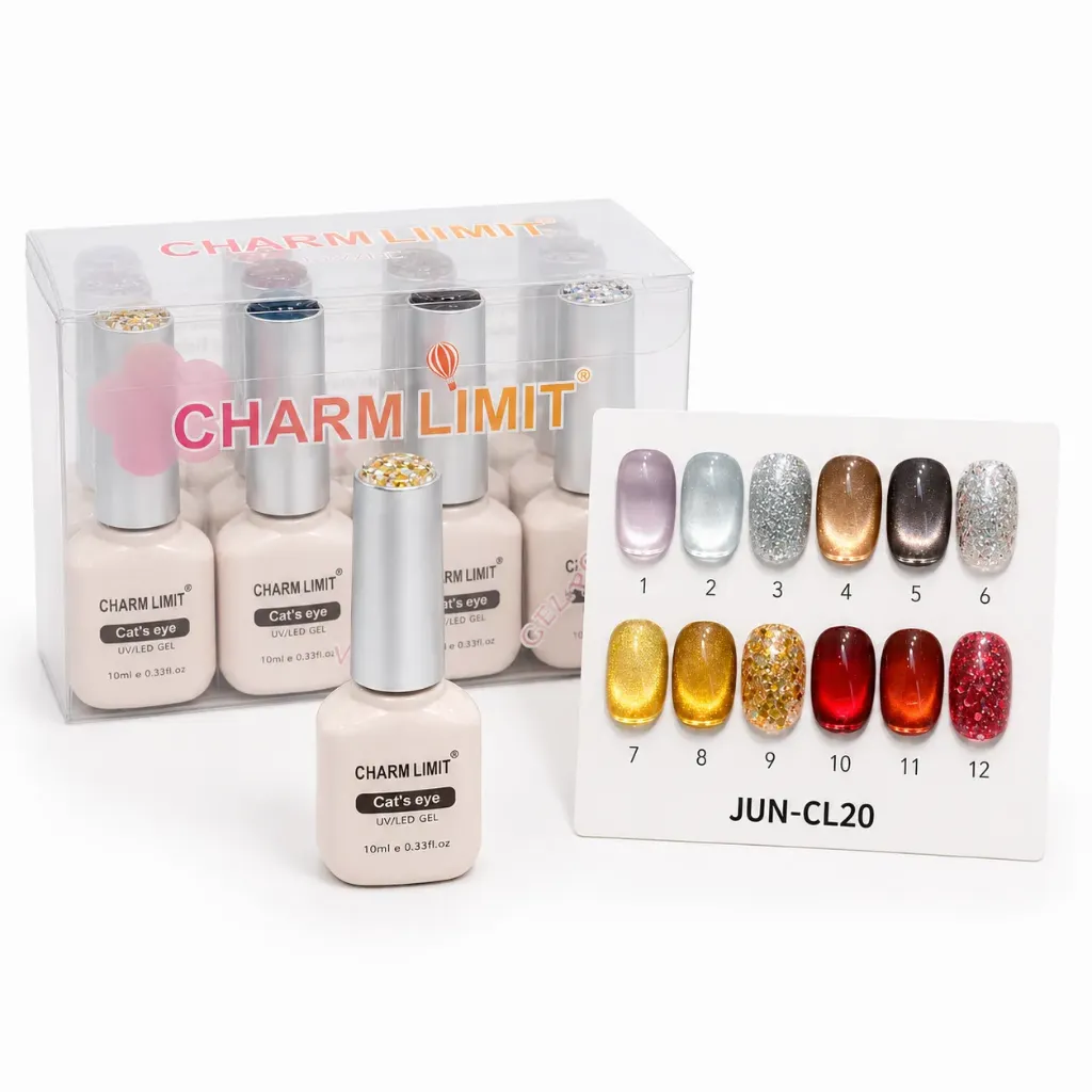 [PS-JUN-CL20] Esmalte Ojo de Gatos Charm Limit serie dorados con glitter__Caja x12