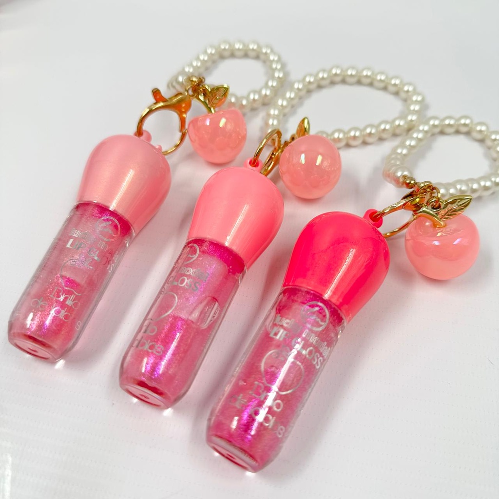[PY-ML8255C] GLOSS CON LLAVERO PERLAS MANZANA LUCKY MODEL X1U. *12
