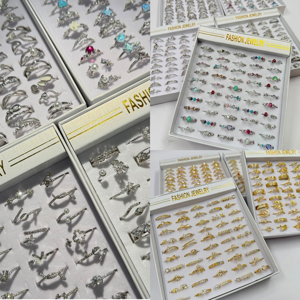 CAJA DE ANILLOS PLATEADO Y DORADO X50PCS.