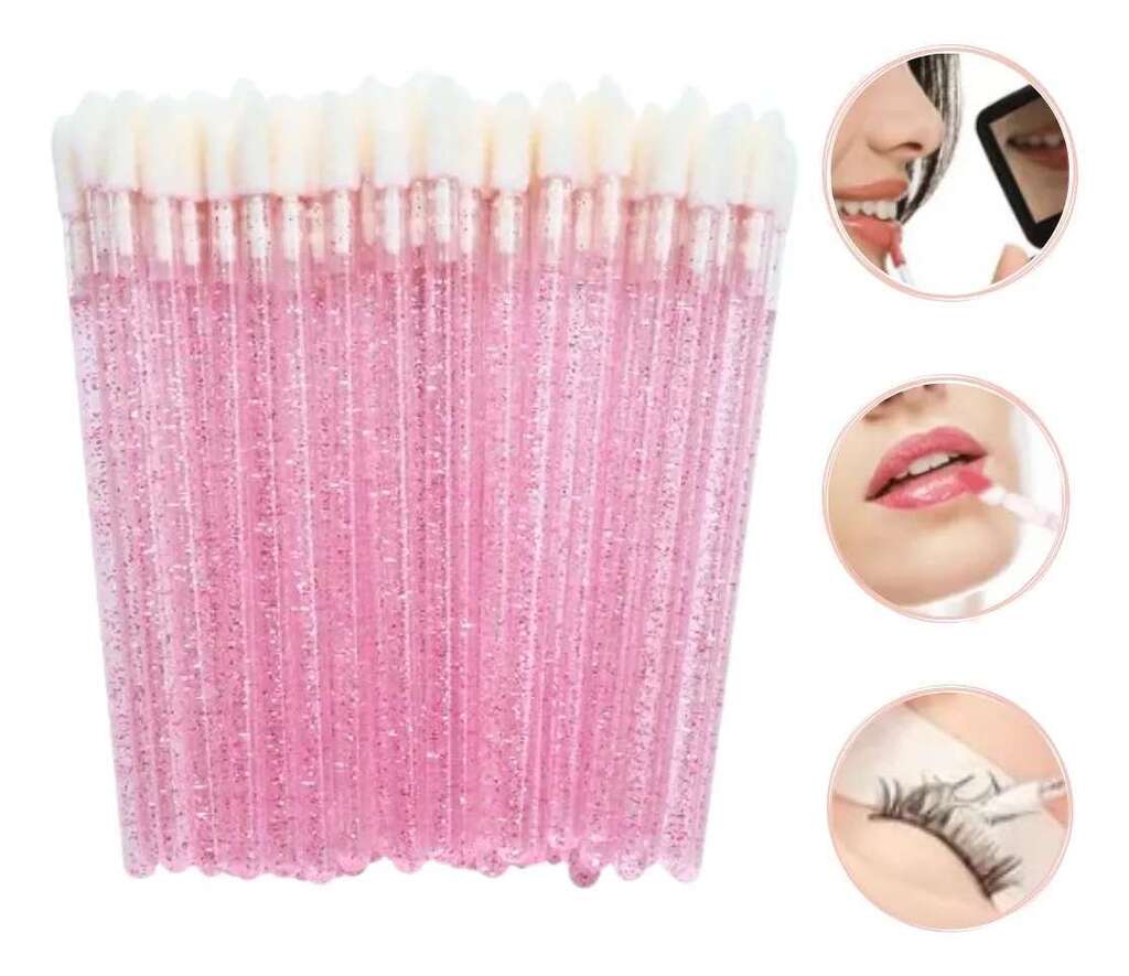 50 Pincel Descartable Glitter P/labios Limpiador Pestañas