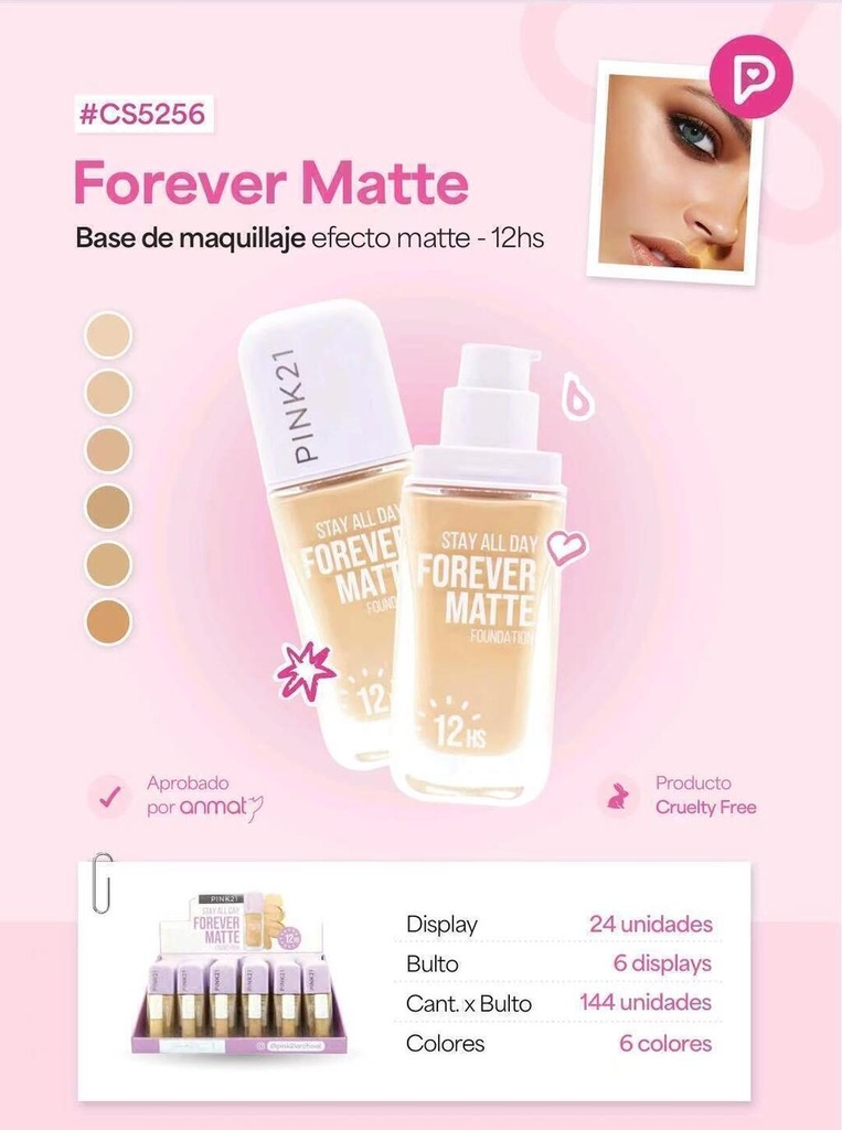 Base de maquillaje Forever Matte PINK 21 CS5256