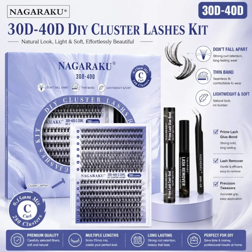 EXTENSIONES DE PESTAÑA NAGARAKU 30D-40D DIY CLUSTER LASHES KIT