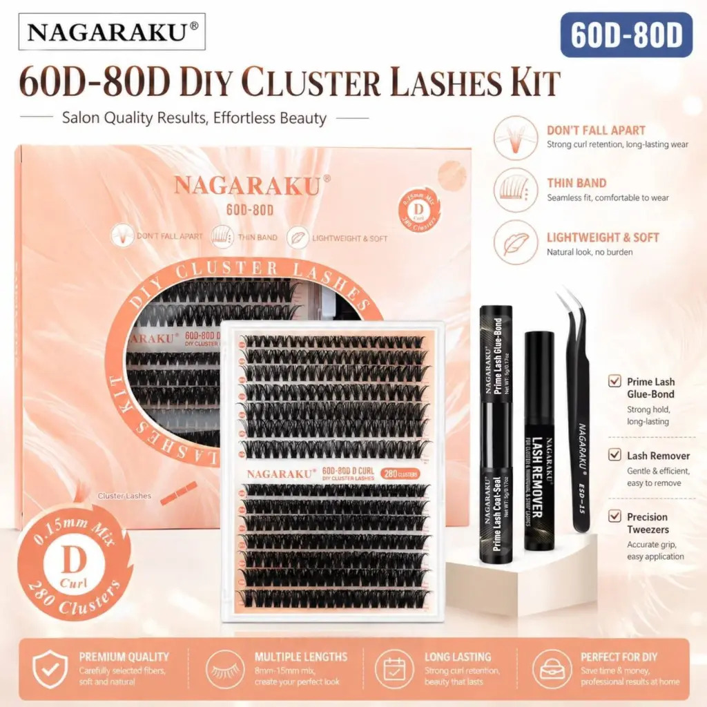 EXTENSIONES DE PESTAÑA NAGARAKU 60D-80D DIY CLUSTER LASHES KIT