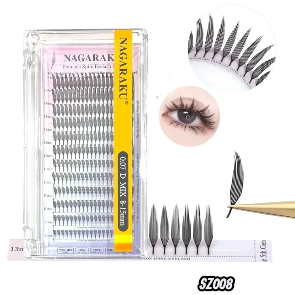 [PT-0132] EXTENSIONES DE PESTAÑAS PREMADE SPIRE NAGARAKU 0.07 D MIX
