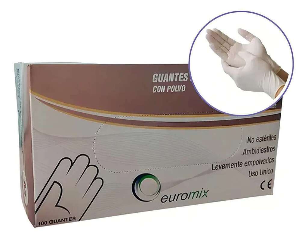 Guantes Euromix Látex Blanco Con Polvo x 100 Unidades