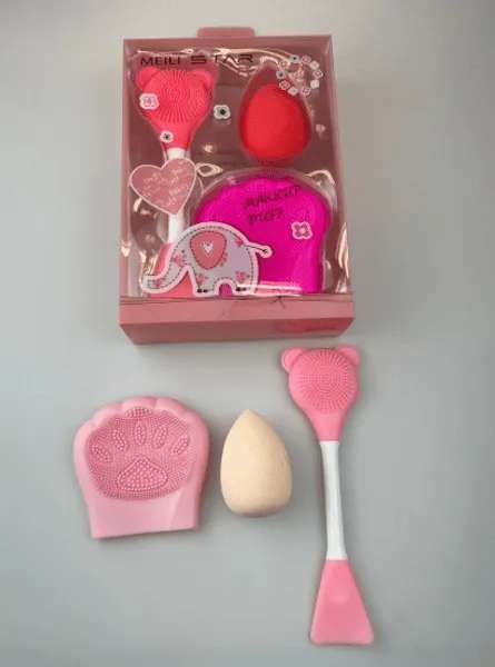 KIT 3 PEÇAS ESCOVA DE LIMPEZA FACIAL SILICONE E ESPONJA - JONY