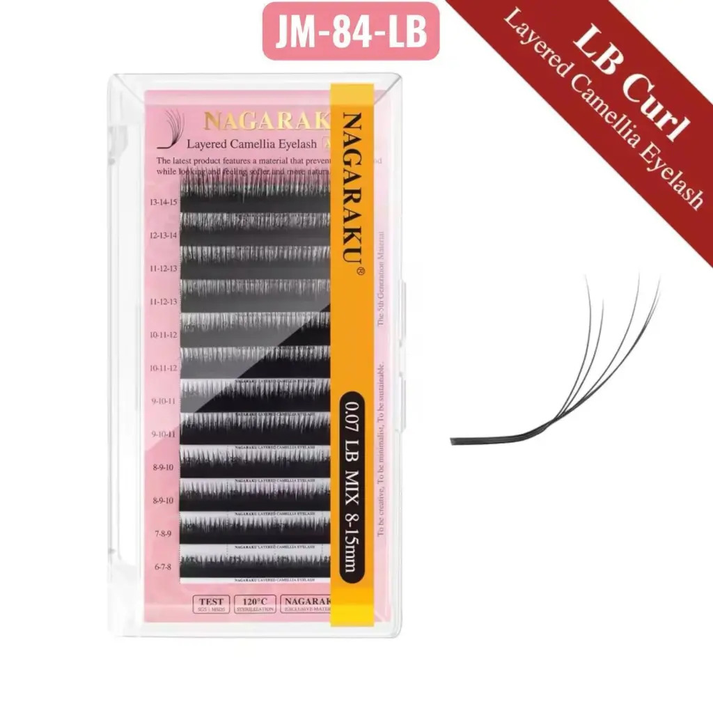 LAYERED CAMELLIA EYELASH EXTENSIONES DE PESTAÑA NAGARAKU 0.07 LB MIX 8-15MM CD: JM-84-LB
