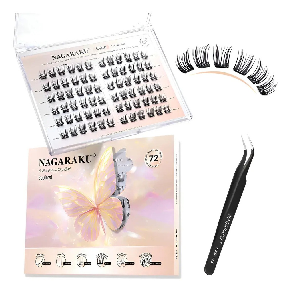 Nagaraku Pestañas Ahesivas Cluster Con Pinza Squirrel 72cls