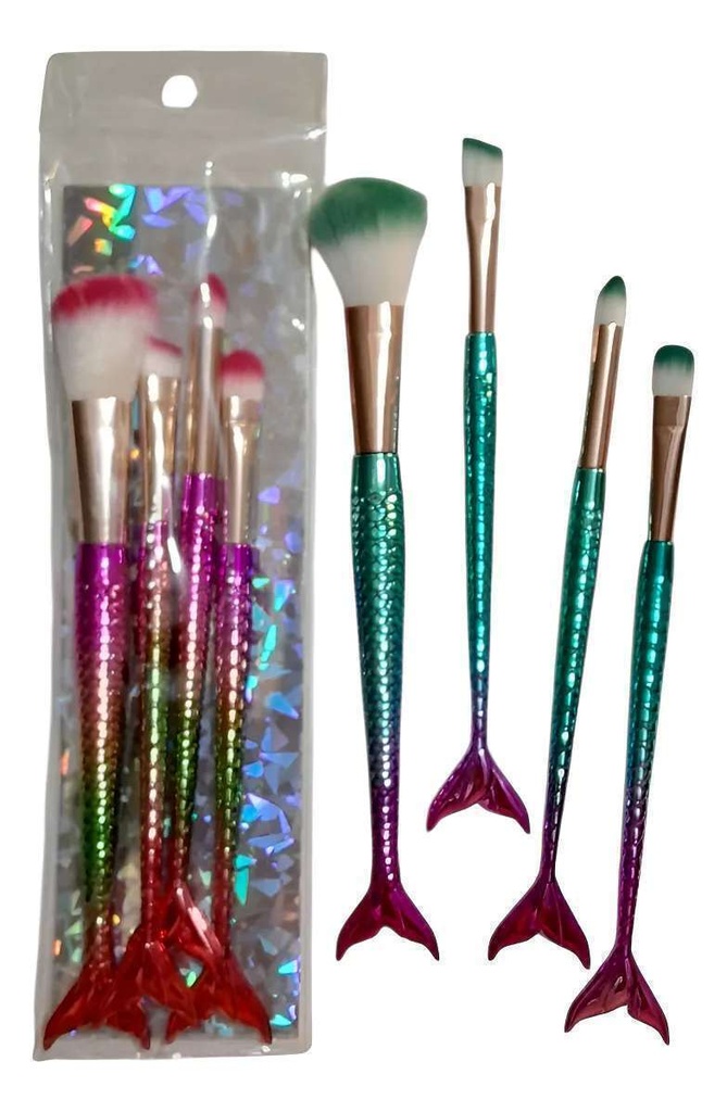 Set 4 Brochas Maquillaje Profesional Pinceles Cola Sirena Varios