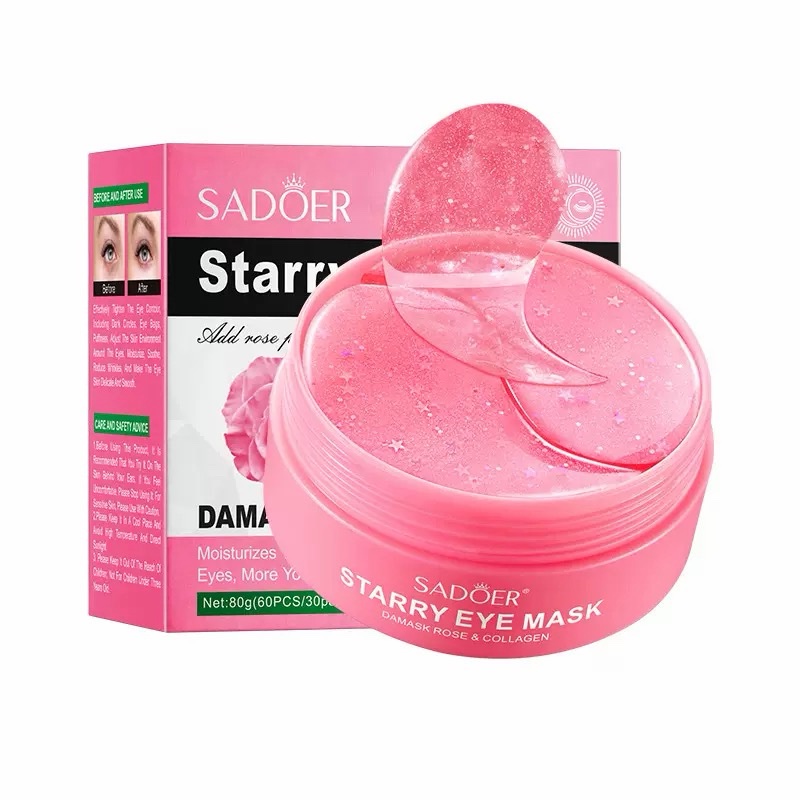 Mascarilla de colageno hidratante para ojeras sabor rosa en pote 60pc Sadoer