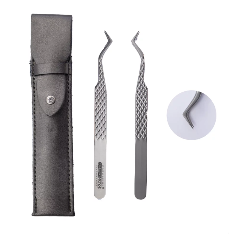 Pinzas titanio de pestañas CHERIMOYA___PACK X12