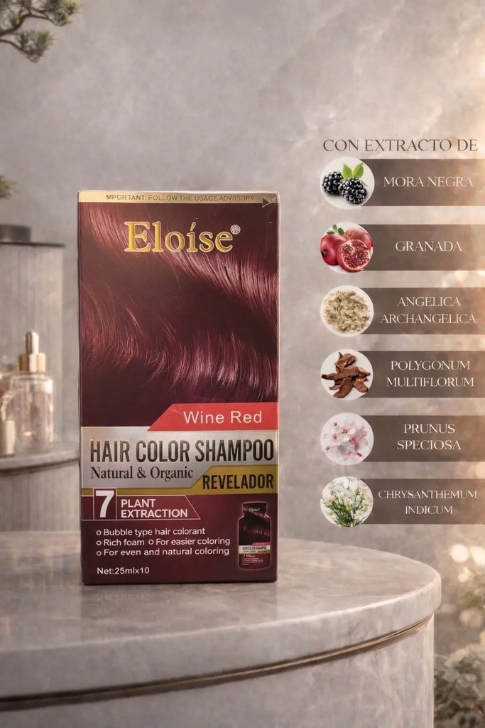 [PL-010854] Shampoo con tintura x10 sobresitos 25ml WINE RED ELOISE