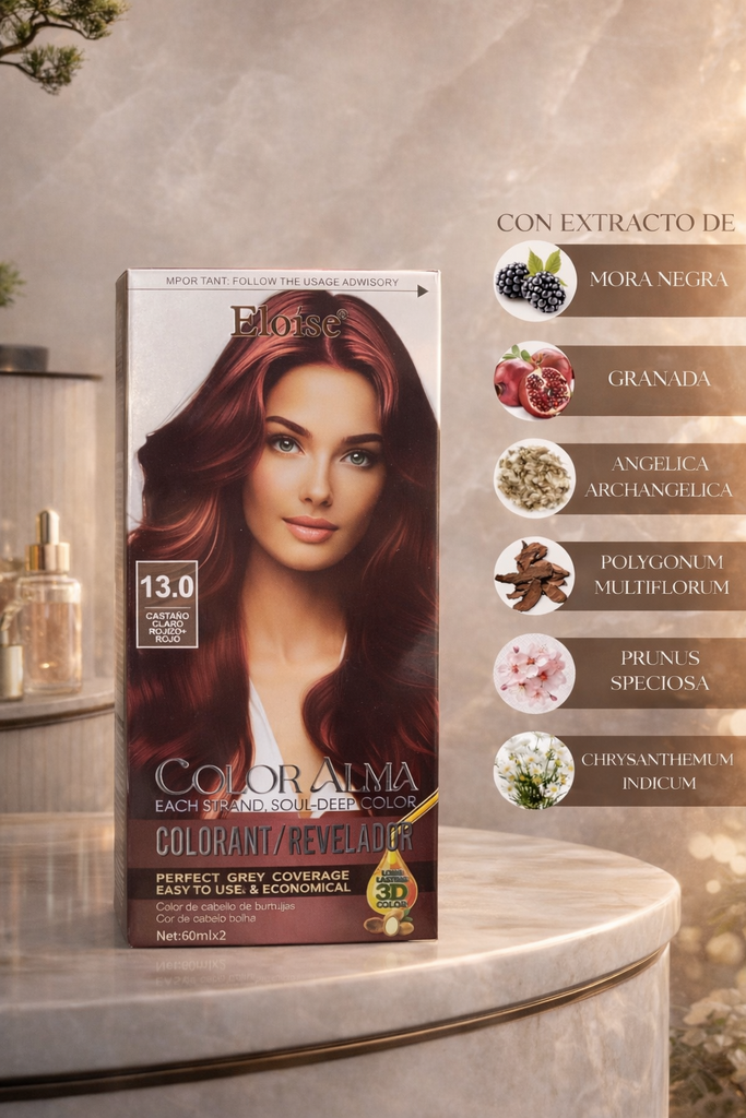 Kit completo de coloracion 13.0 CASTAÑO CLARO + ROJIZO ROJO ELOISE