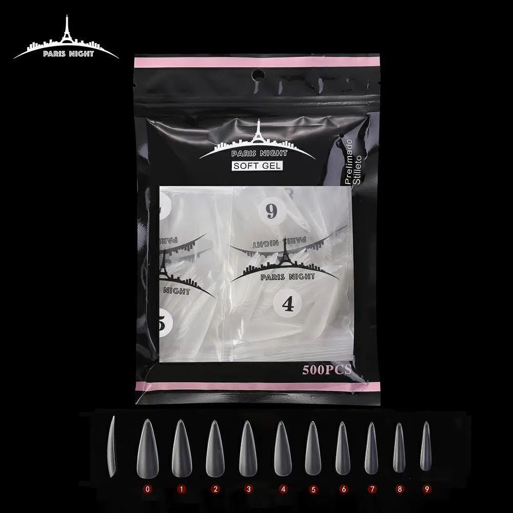 [PL-20951-2] TIPS SOFT GEL PRELIMADO STILETTO 500 EN BOLSA