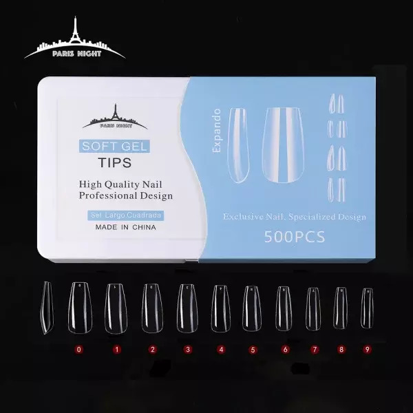 Tips soft gel LARGO CUADRADA x500 CAJA CELESTE PARIS NIGHT