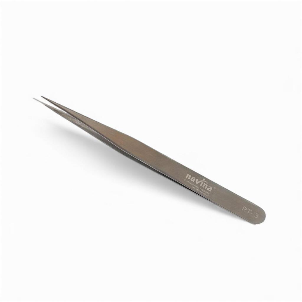 [PL-270093] Pinza para pestañas RECTA PLATEADA PT-3 NAVINA