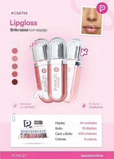 Lip gloss TAPA PLATEADA CON ESPEJO CS:6748/501118 PINK 21