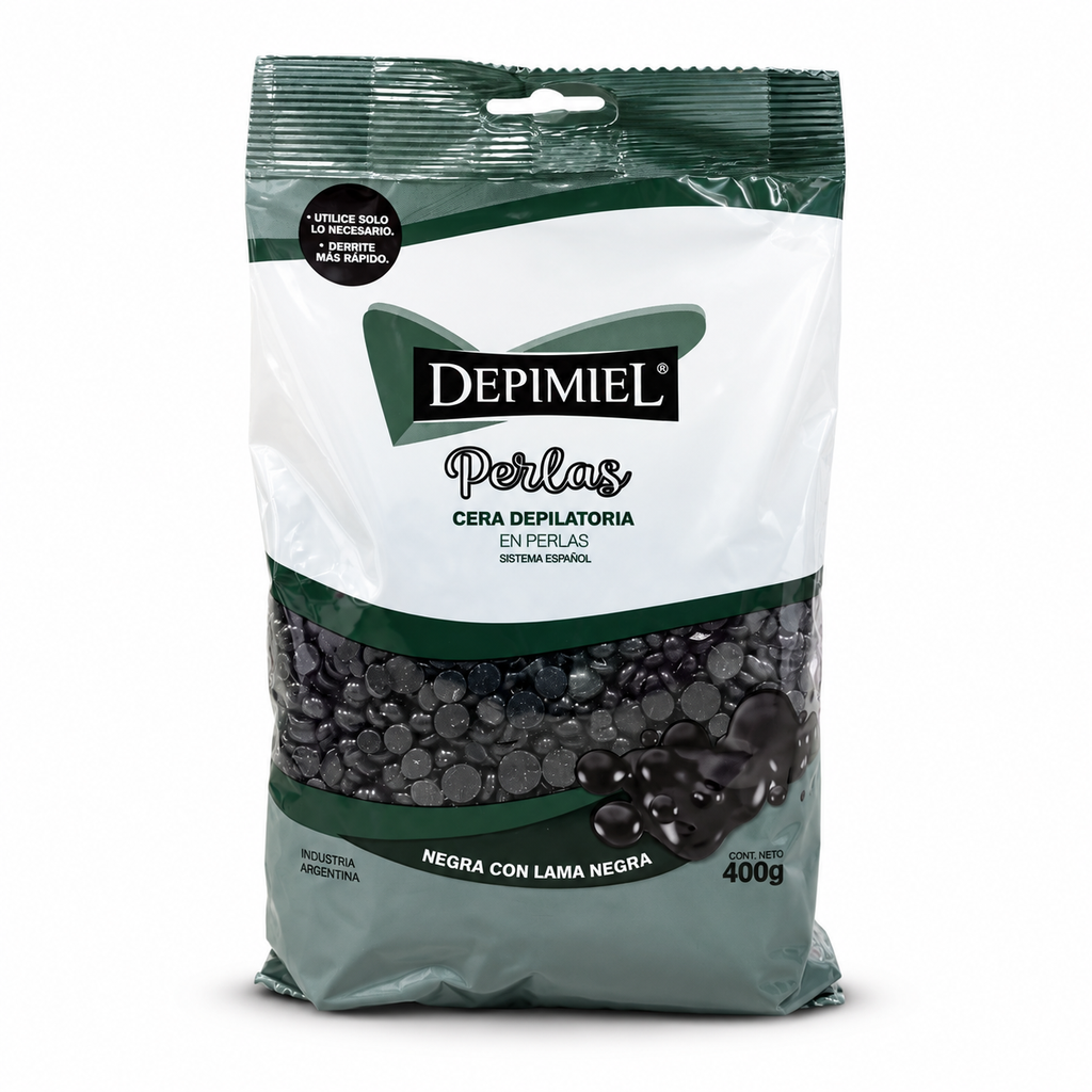 [PS-011334] Cera Depilatoria en perlas Negra con lama negra sistema español 400g Depimiel
