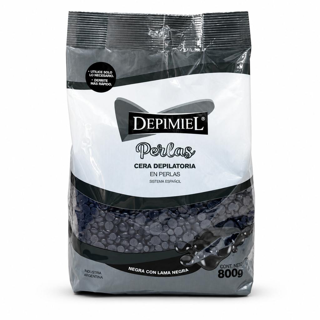 [PS-011389] Cera Depilatoria en perlas Negra con lama negra sistema español 800g Depimiel