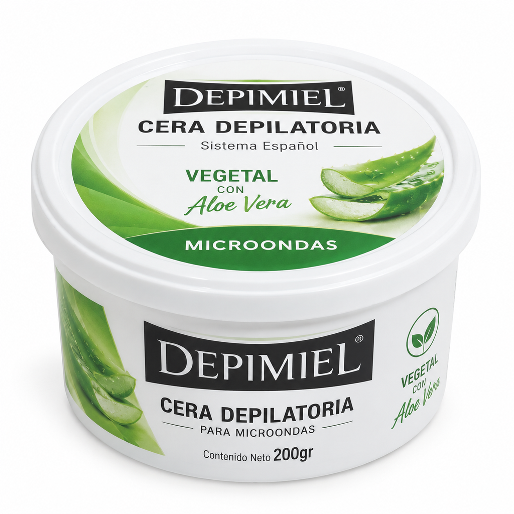 [PS-001472] Pote Cera Depilatoria 200g para microondas Vegetal con aloe vera sistema español Depimiel