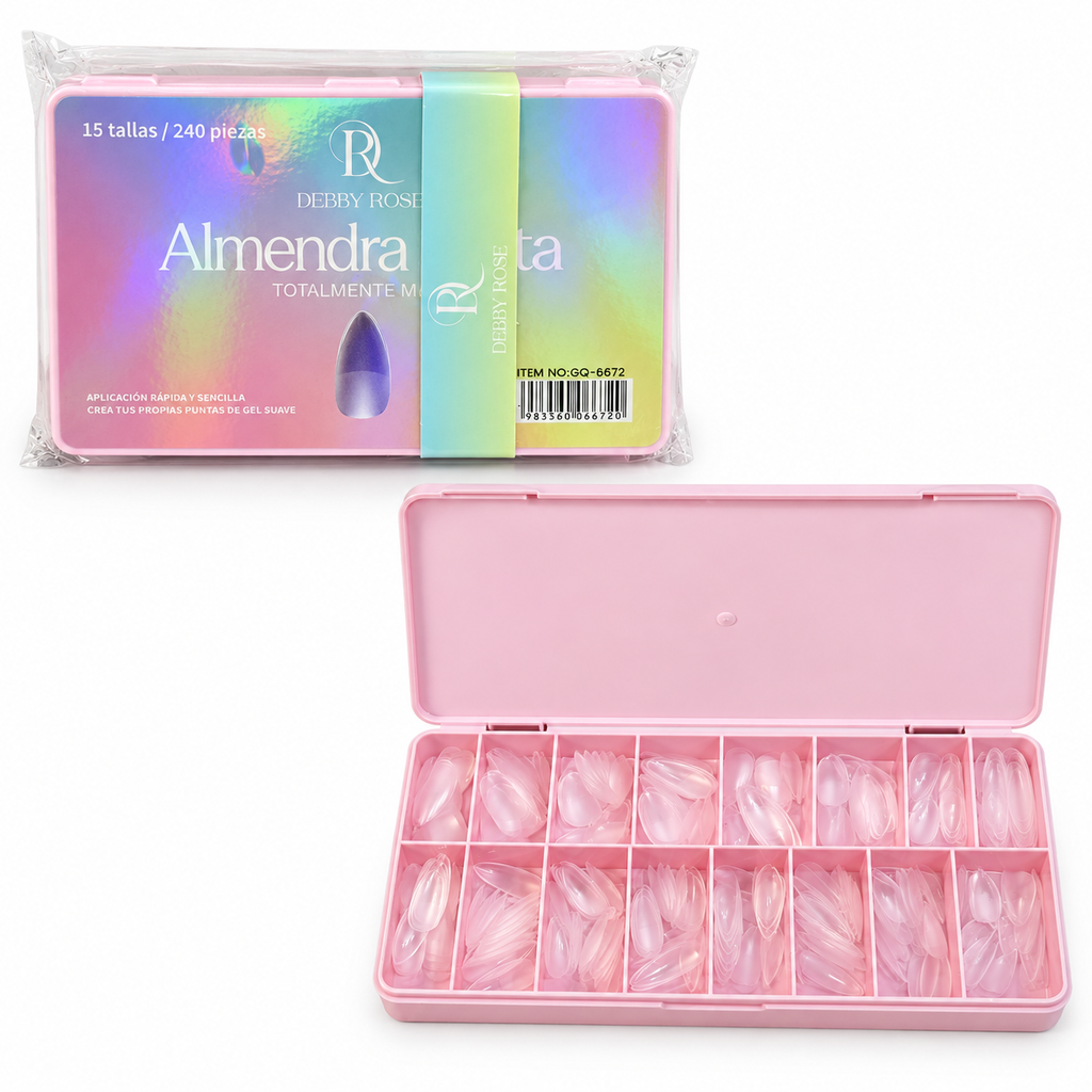 [PS-GQ-6672] Tips Soft Gel prelimados Almendra Corta 240pc Debby Rose
