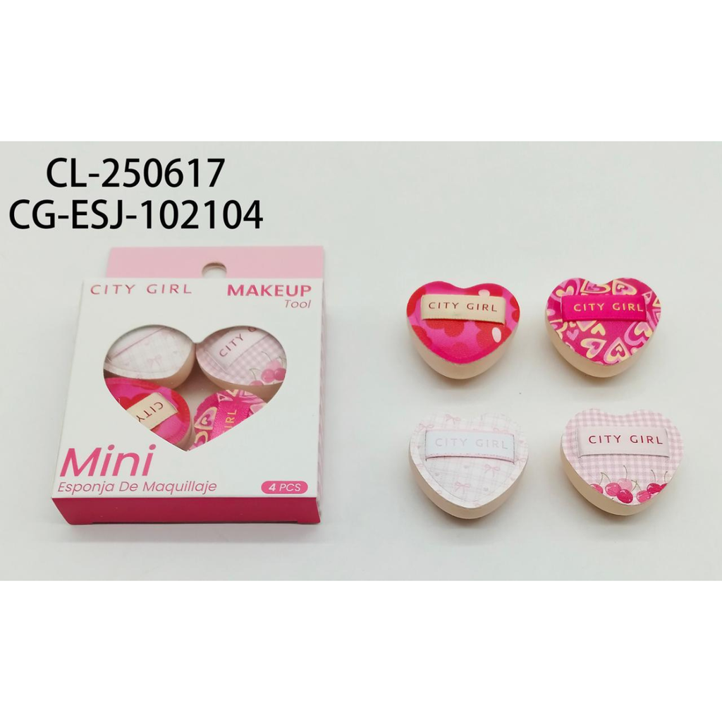 MINI ESPONJAS DE MAQUILLAJE CORAZÓN CITY GIRL – 4PCS