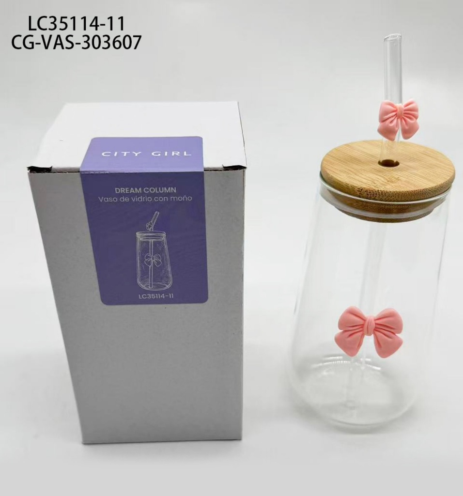 [PG-LC35114-11] VASO DE VIDRIO CON MOÑO CITY GIRL – 450ML