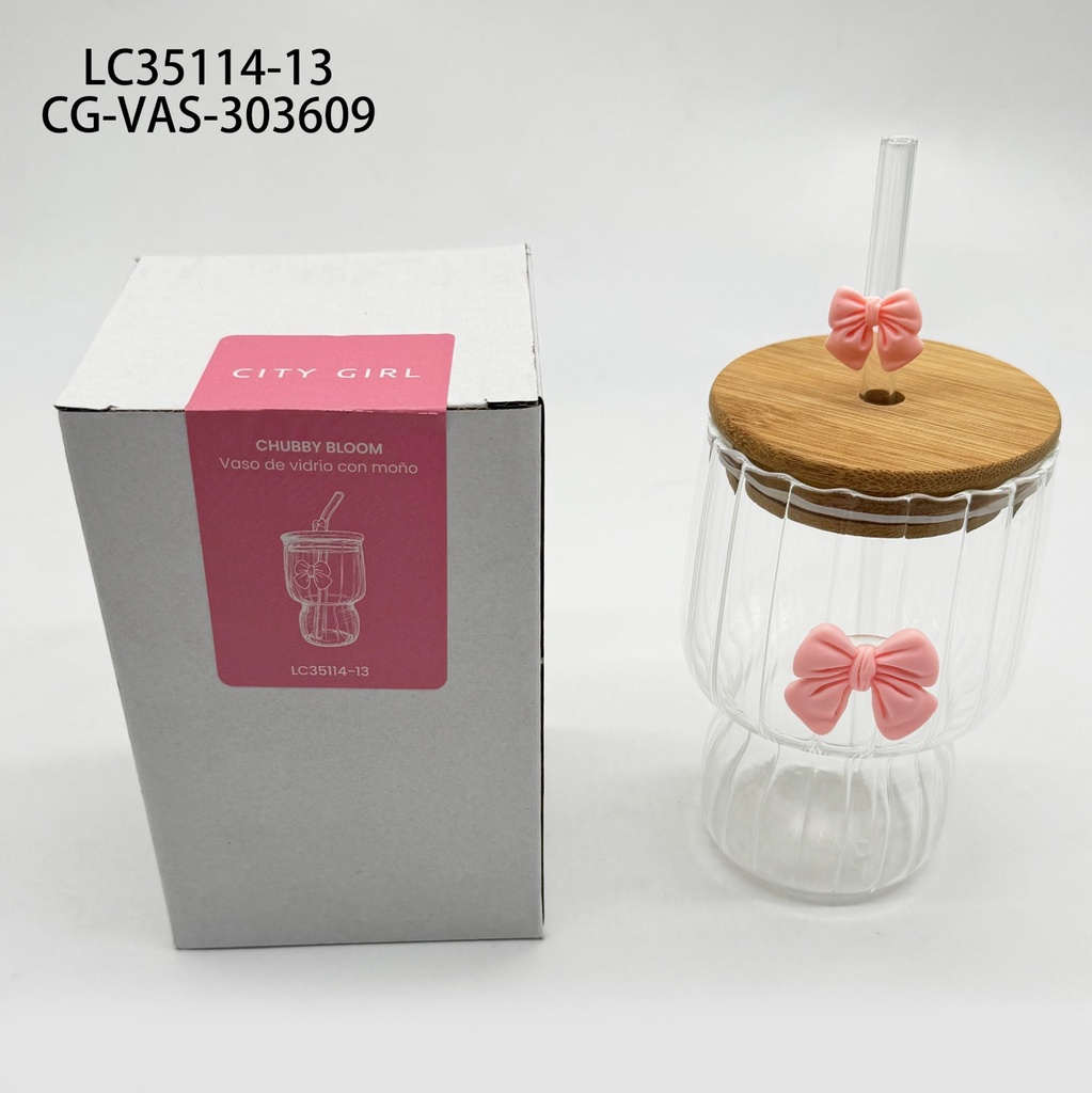 [PG-LC35114-13] VASO DE VIDRIO CON MOÑO CITY GIRL – 400ML