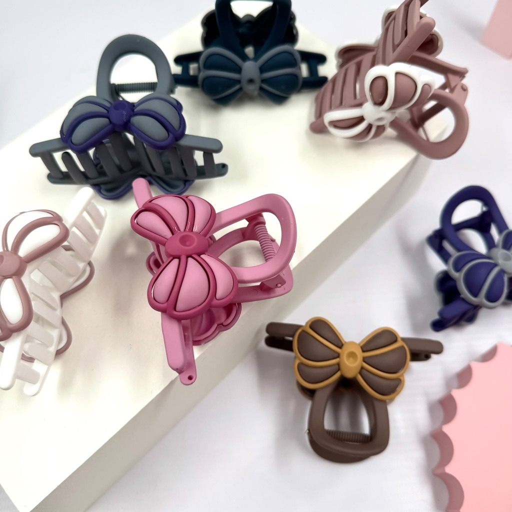 [PY-C-3297] BROCHE DE PELO ROSA Y MOÑO X PAQUETE 12PCS.