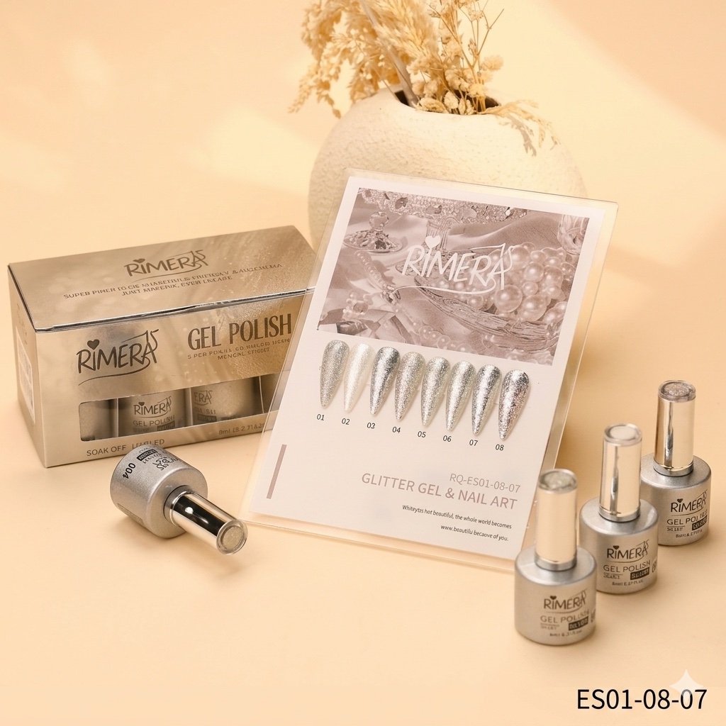[PS-ES01-08-07] Colección tonos Plateados Glitter 8ml Rimera Quince___Caja X8