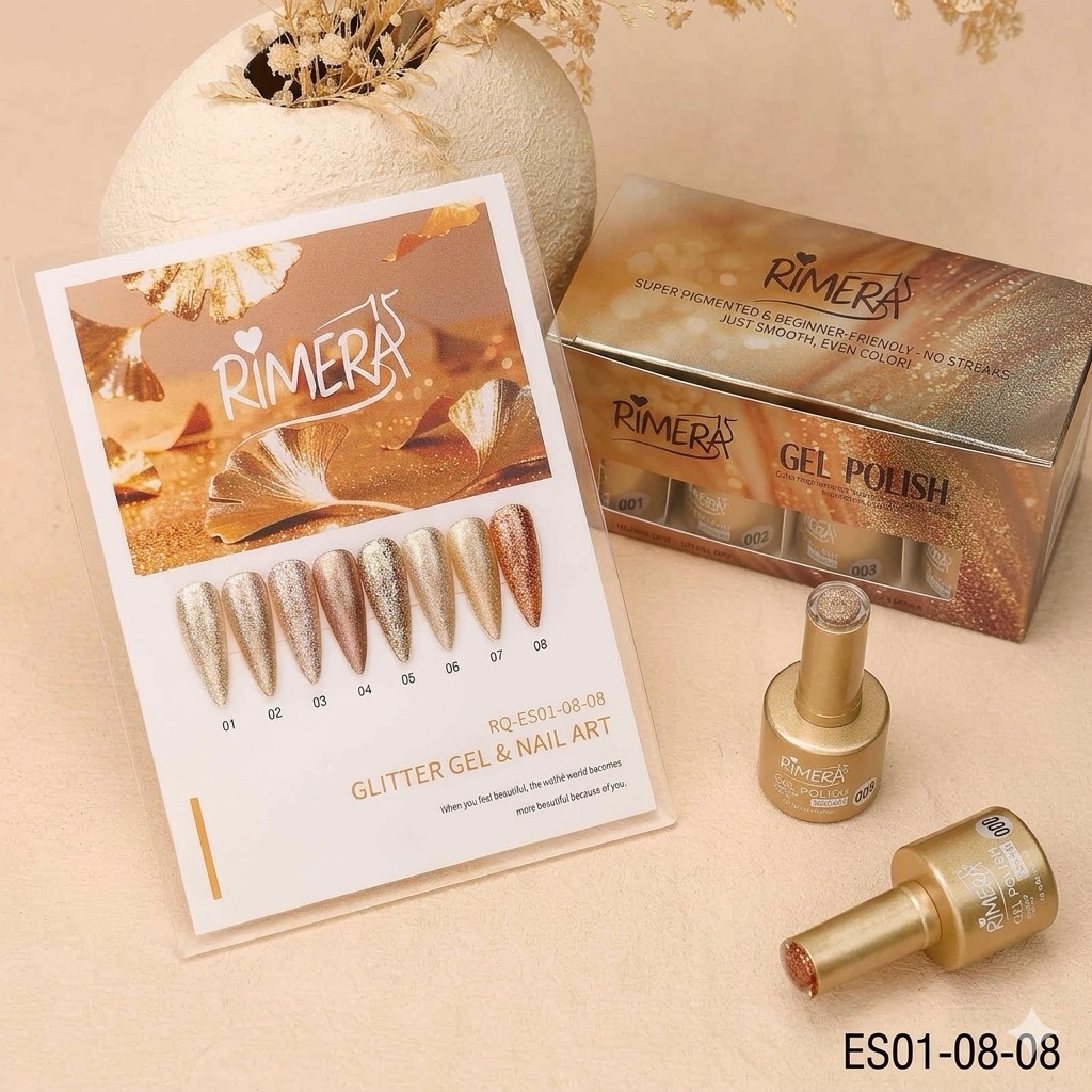 [PS-ES01-08-08] Colección Dorados Glitter 8ml Rimera Quince___Caja X8