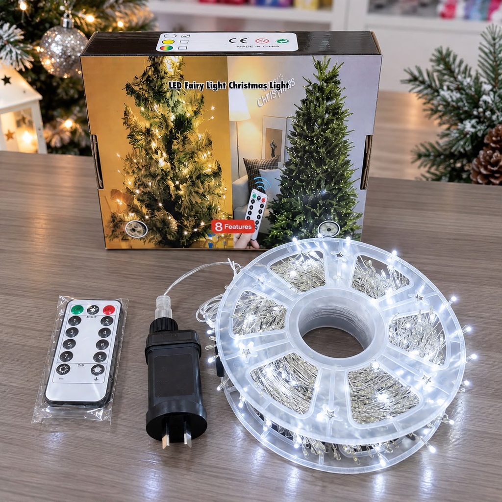 LUCES NAVIDAD BLANCA SOLAR CON CONTROL 50M