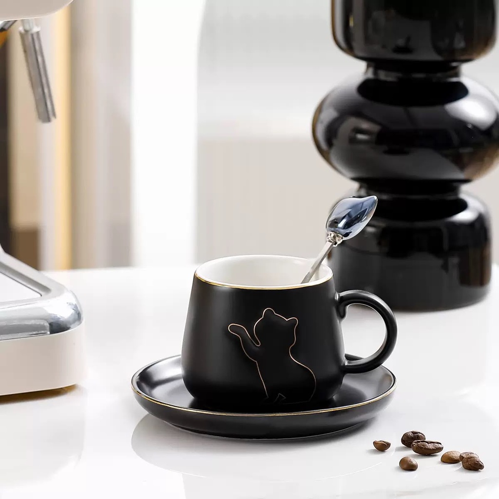 [PY-C-4026A] TAZA CON PLATO CERAMICA GATITO