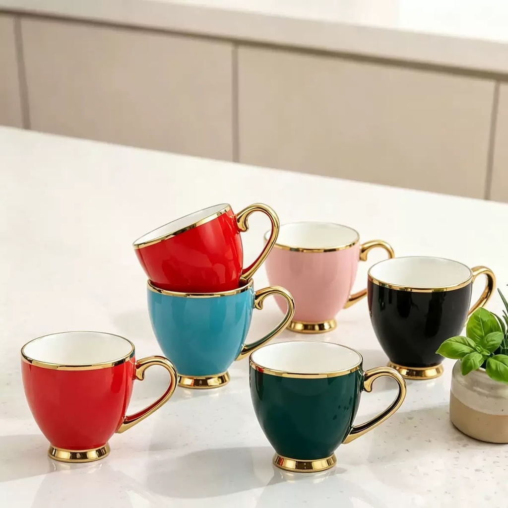 [PY-C-4040] TAZA LISA CON DORADO CERAMICA
