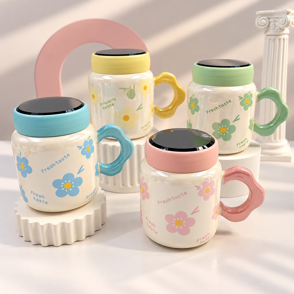 [PY-C-4022] TAZA CON TAPA ESPEJO CERAMICA