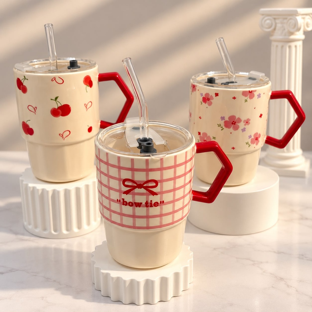 TAZA CON TAPA Y SORBETE CERAMICA