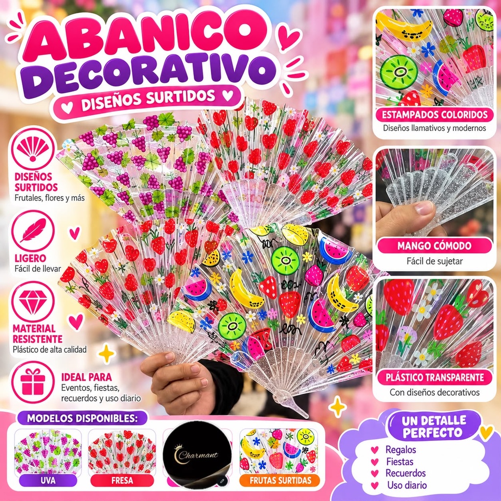 [PY-C-4049] ABANICO FRUTAL Y FLORAL X12PCS.