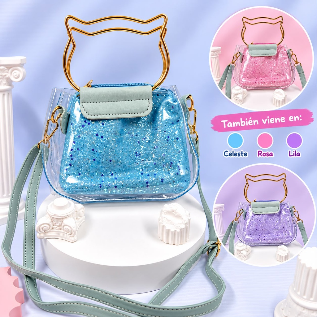 MINI CARTERITA TRANSPARENTE MANIJA GATITO X1U.