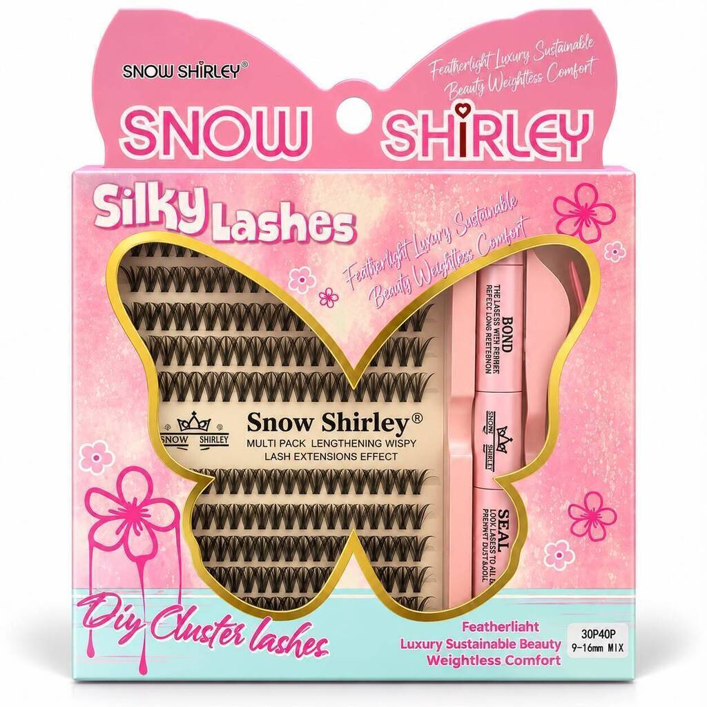 Pestañas cluster 3D/4D 9-16mix + pinza + sellador/pegamento SNOW SHIRLEY