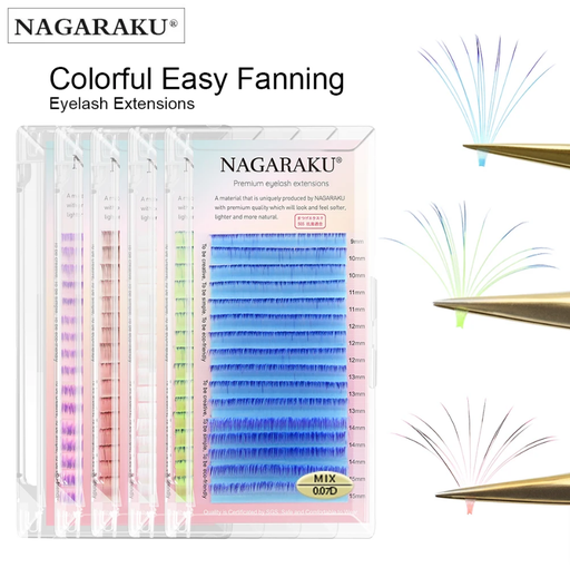 extensiones de/para pestañas Nagaraku 0.07D tecnologicas abanico prearmado degrade 2 colores mix 9-15mm